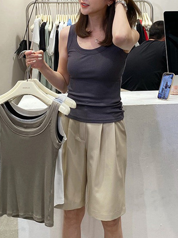 flowersverse 5 Colors Simple Solid Color Sleeveless Vest Top