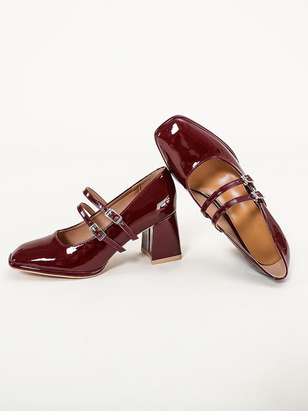 flowersverse Shallow Cut Square-Toe Mary Janes Pumps