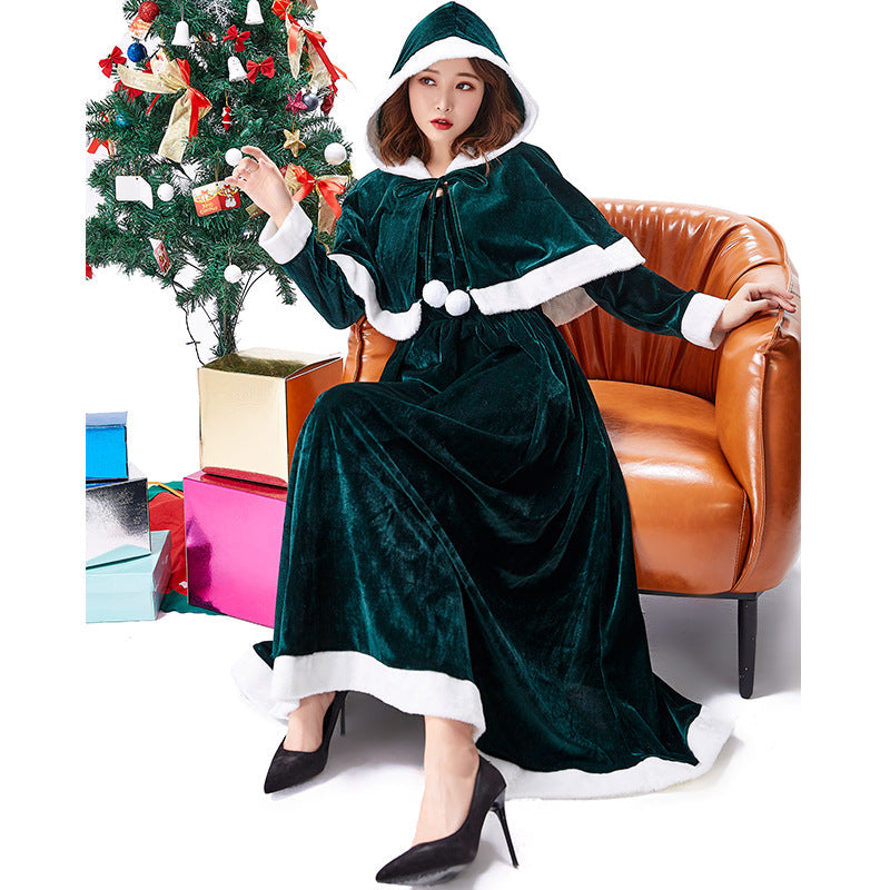flowersverse Christmas Shawl Long Dress Solid Color Two-piece Night Party Outfit