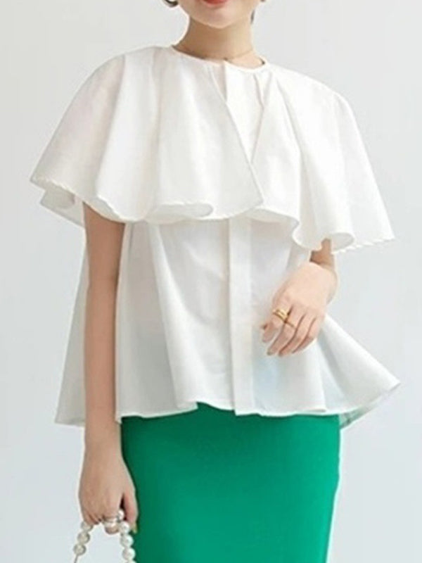 flowersverse Falbala Loose Short Sleeves Round-neck Blouses&shirts Tops