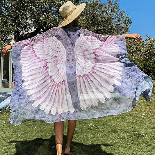 flowersverse Women's Cover Up Beach Dress Beach Wear Midi Dress Print Fashion Casual Graphic Open Front 3/4 Length Sleeve Loose Fit Outdoor Daily Pink Blue Spring Summer One Size