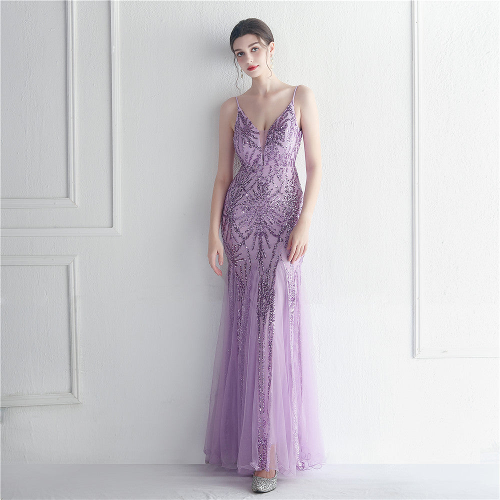 flowersverse Plus Size Women Sequined Formal Party Maxi Evening Dress