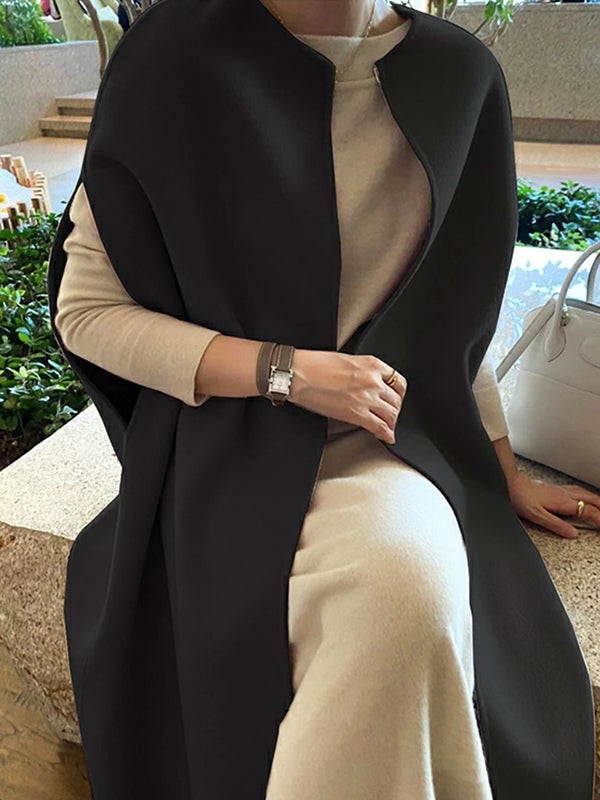 flowersverse Simple Sleeveless Solid Color Round-Neck Cape Outerwear
