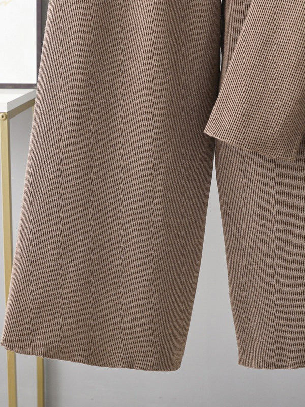 flowersverse Casual Long Sleeves Irregularity Split-Front Round-Neck Sweater Tops & Wide Leg Pants Two Pieces Set