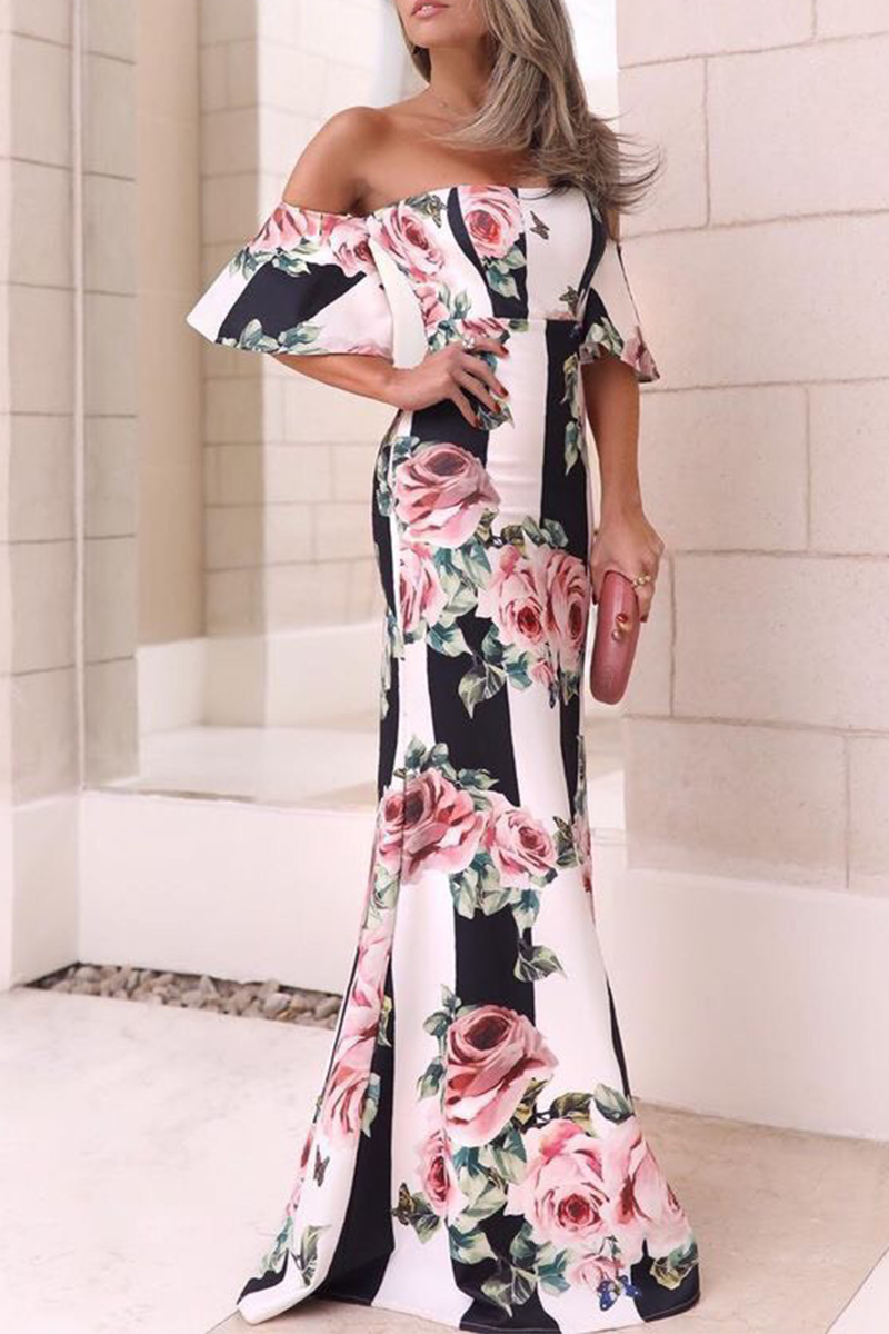 flowersverse Fashion Elegant Floral Strapless Pencil Skirt Dresses