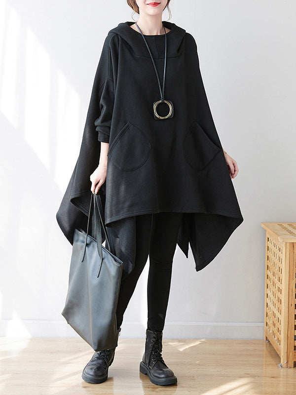 flowersverse Casual Plus Size Irregularity Batwing Sleeves Solid Color Hoodies