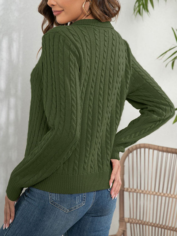 flowersverse Solid Color Split-Joint Long Sleeves Loose Lapel Sweater Tops