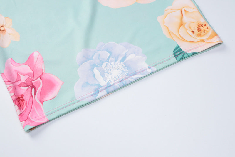 flowersverse Women's Summer Lace-Up Halter Neck Sexy Low Back Print Bodycon Dress Women