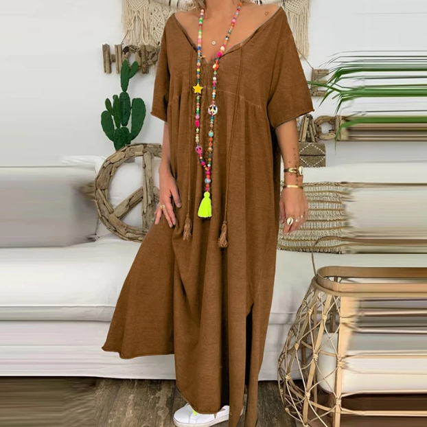 flowersverse V-neck short sleeve casual plus size dress