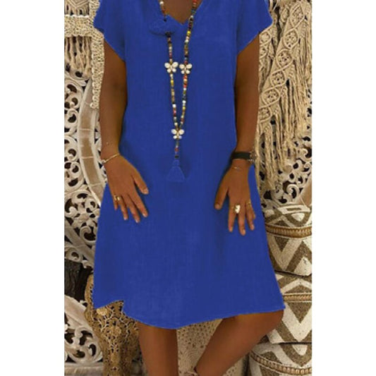 flowersverse Women's Casual Dress T Shirt Dress Tee Dress Shift Dress Midi Dress Black Yellow Pink Short Sleeve Pure Color Patchwork Spring Summer V Neck Basic Daily Vacation Summer Dress Loose Fit S M L XL