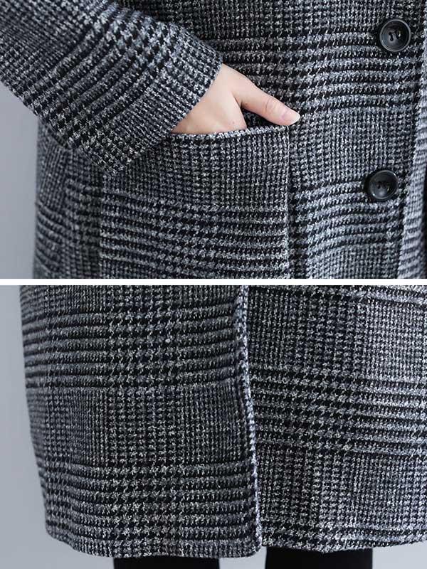 flowersverse Loose Plaid Woolen Hood Coat