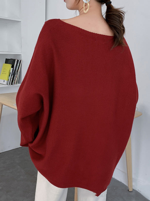 flowersverse Simple Solid Color Round-Neck Sweater
