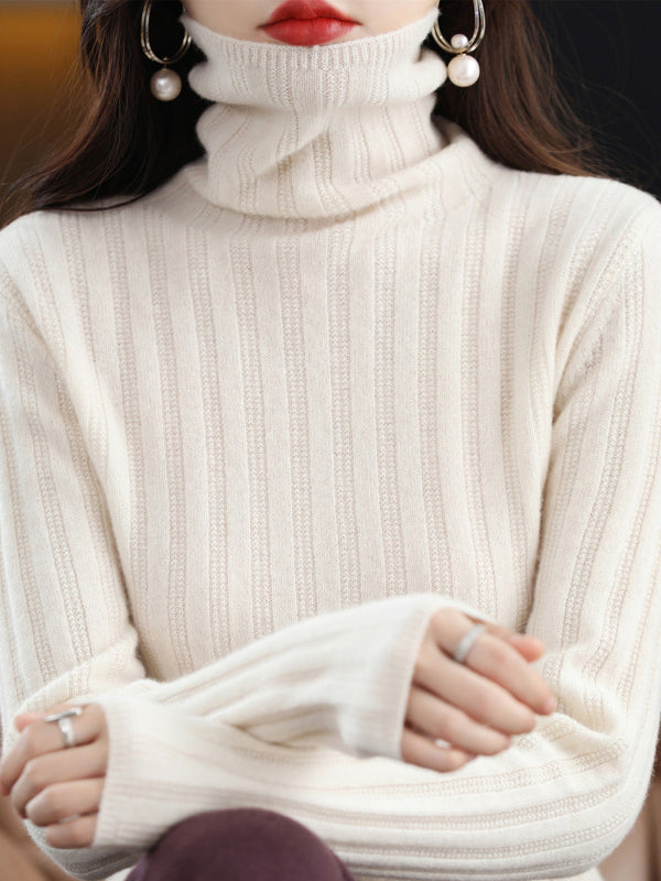 flowersverse Keep Warm Solid Color Long Sleeves Skinny High Neck Sweater Tops Pullovers