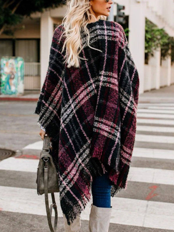 flowersverse Casual Loose Plaid Tasseled Cardigan Tops