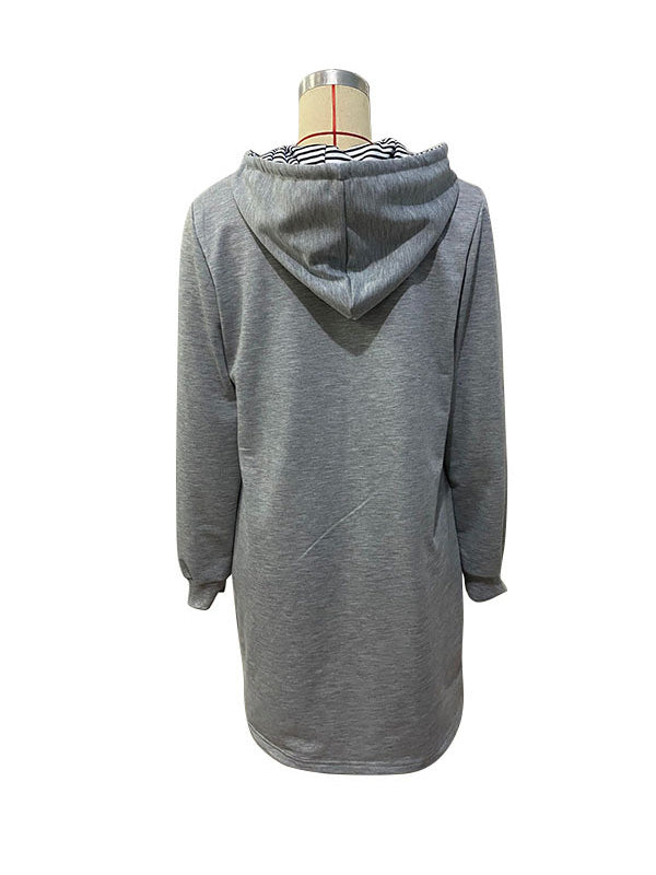 flowersverse Drawstring Pockets A-line Long Sleeves Hooded Mini Dresses Hoodies Tops