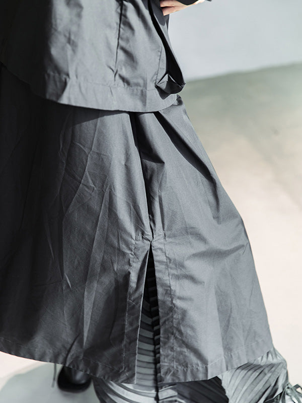 flowersverse Loose Split-Joint Black False Two Trench Coat