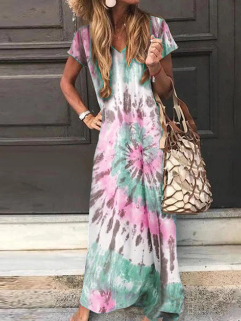 flowersverse Short Sleeve A-Line Ombre/Tie-Dye Dresses
