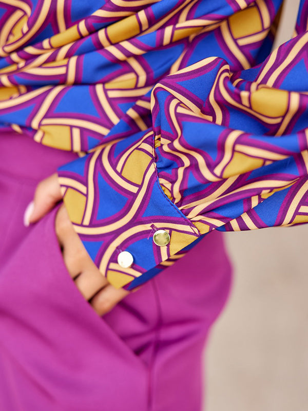 flowersverse Printed Long Sleeves Loose Lapel Blouses&shirts Tops