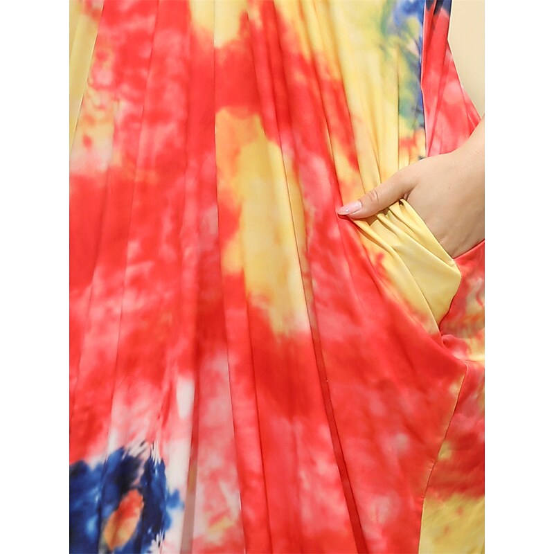 flowersverse Women's Plus Size Casual Dress Shift Dress Slip Dress Leaf Tie Dye Long Dress Maxi Dress Sleeveless Pocket Print Strap Fashion Daily Light Yellow White Spring Summer XL XXL 3XL