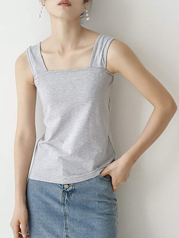 flowersverse Casual Simple 6 Colors Square-Neck Sleeveless Vest