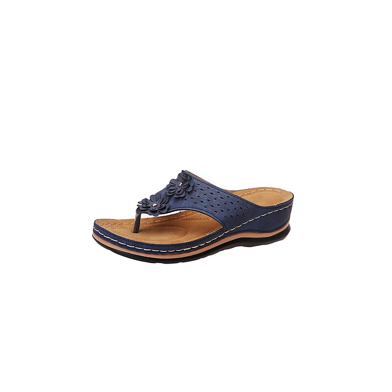 flowersverse Women's Sandals Flats Slippers Plus Size Daily Summer Flat Heel Round Toe Minimalism PU Leather Solid Colored Dark Brown Black Rosy Pink