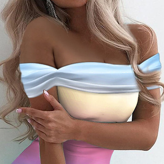 flowersverse Women's Semi Formal Party Dress Bodycon Sheath Dress Mini Dress Rainbow Sleeveless Color Gradient Backless Spring Summer Off Shoulder Sexy Slim S M L XL