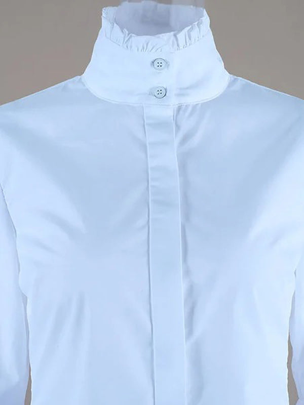 flowersverse Urban Solid Color Stand Collar Puff Sleeves Blouse