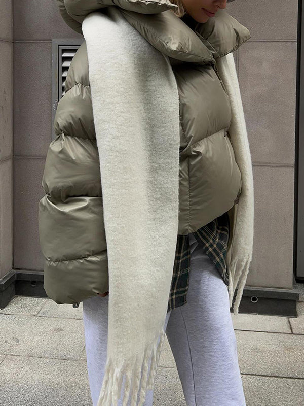 flowersverse Long Sleeves Loose Solid Color Split-Joint Hooded Padded Coat