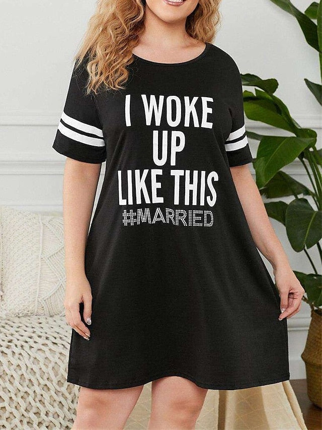 flowersverse Women's Plus Size Casual Dress T Shirt Dress Tee Dress Shift Dress Letter Midi Dress Short Sleeve Print Crew Neck Fashion Outdoor Black Spring Summer L XL XXL 3XL 4XL