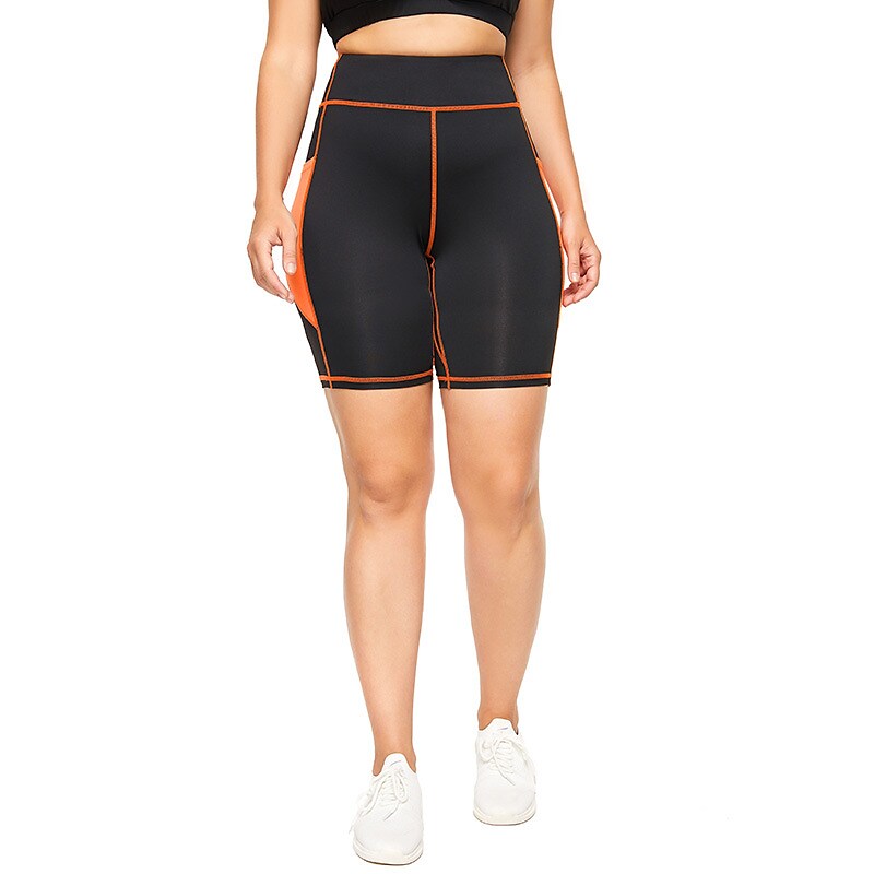 flowersverse Women's Yoga Shorts Side Pockets Tummy Control Butt Lift Quick Dry High Waist Yoga Fitness Gym Workout Shorts Bottoms Color Block Black Spandex Plus Size Sports Activewear High Elasticity Skinny