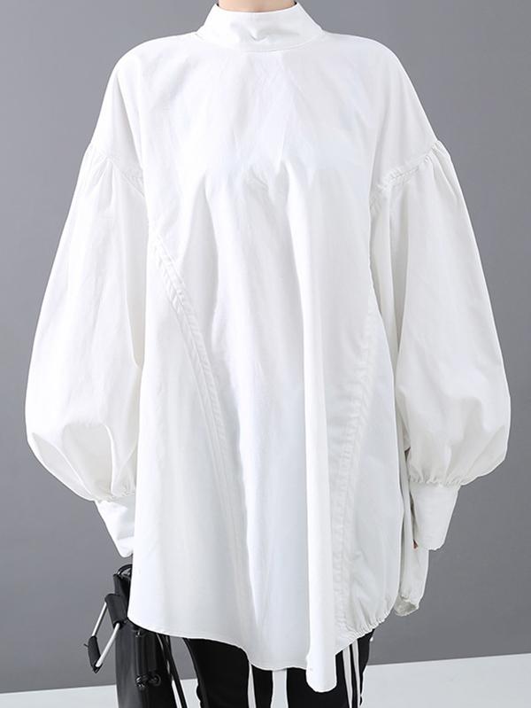 flowersverse Drawstring Cropped Loose Stand Collar Shirt