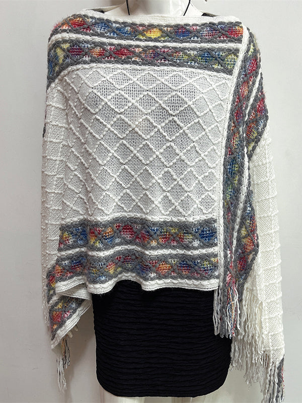flowersverse Asymmetric Tasseled Loose V-Neck Shawl&Cloak Cape