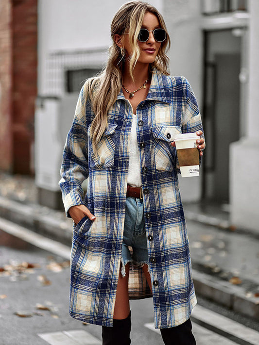 flowersverse Casual Loose Plaid Coat
