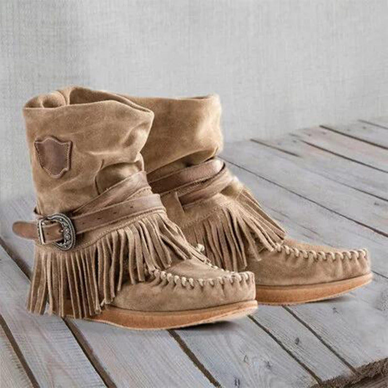 flowersverse Fashion Belt Buckles Tassel Boots