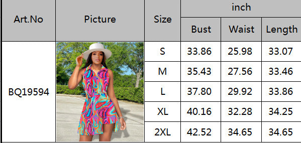 flowersverse Women's Sleeveless Sexy Turndown Collar Button Fashion Print Dress