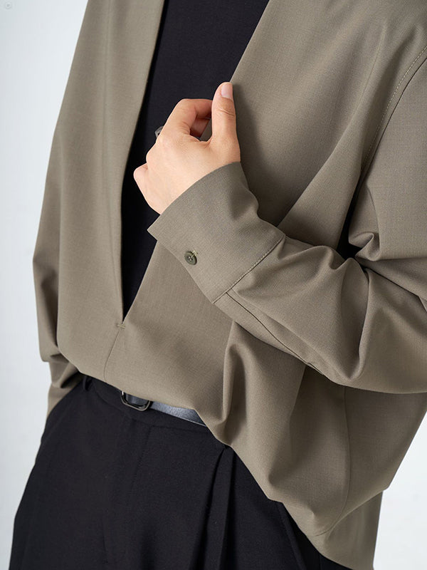 flowersverse Solid Color Long Sleeves Loose Deep V-Neck Blouses&Shirts Tops