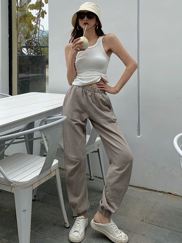 flowersverse Original Solid Color Round-Neck Sleeveless Vest Tops