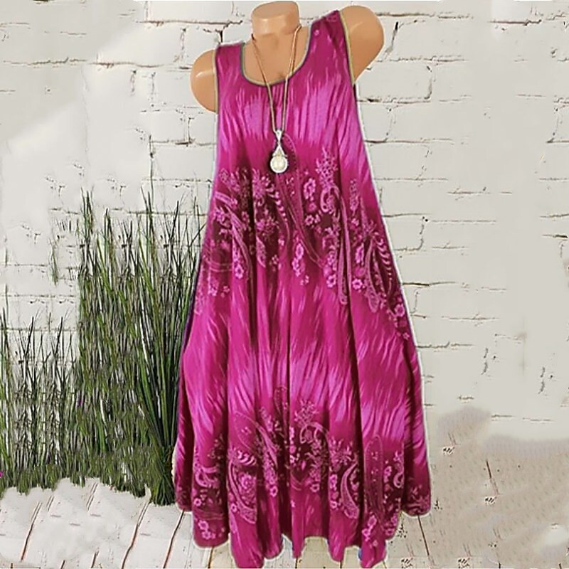 flowersverse Women's Plus Size Curve Shift Dress Floral Round Neck Print Sleeveless Spring Summer Casual Short Mini Dress Causal Daily Dress