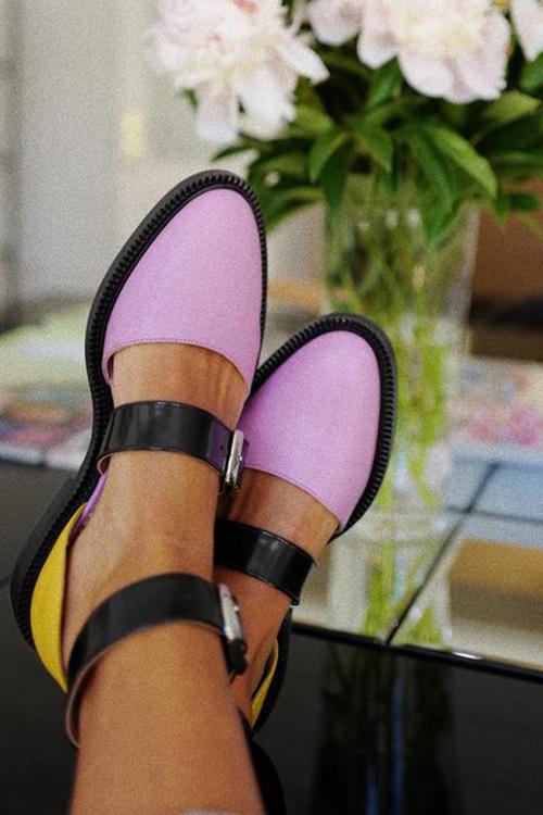flowersverse Buckle Color Block Sandals Flats