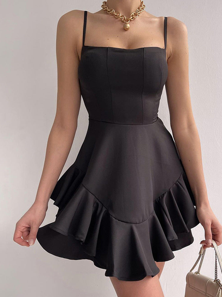 flowersverse Women Summer Suspenders Ruffle Dress
