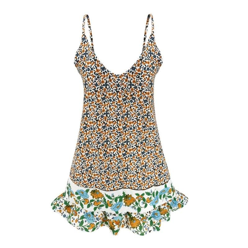 flowersverse Women V-Neck Floral Mini Dress Holiday Beach Summer Dresses