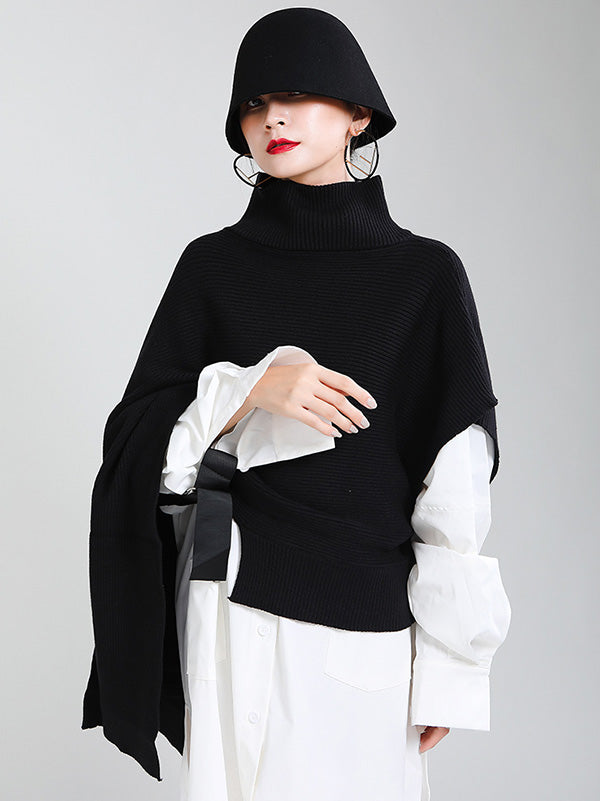 flowersverse Original Solid High-Neck Irregularity Sweater