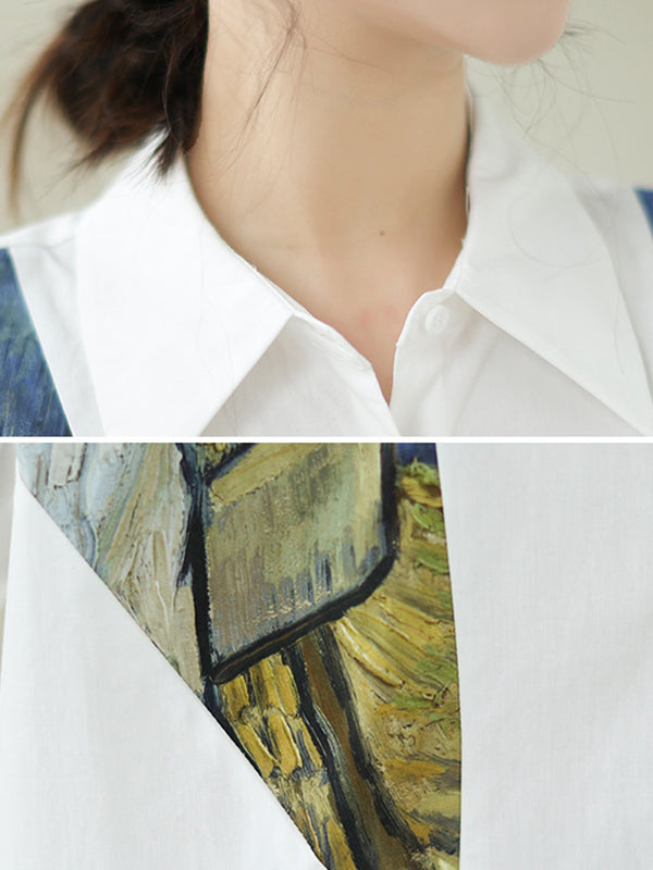 flowersverse Printed Half Sleeves Loose Lapel Blouses&shirts Tops