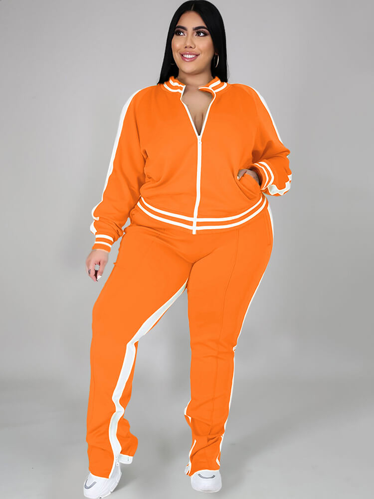 flowersverse Plus Size Cold Shoulder Jacket+Pants Sets