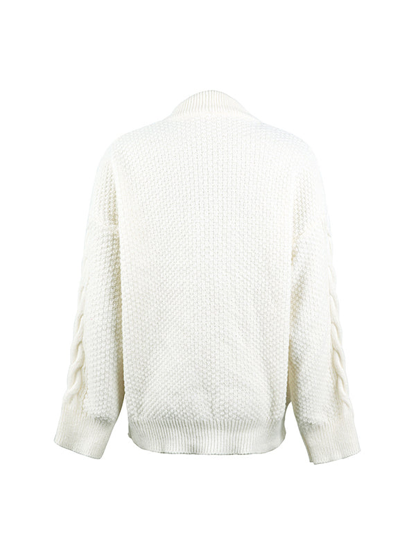 flowersverse Solid Color Long Sleeves Loose Mock Neck Sweater Tops Pullovers