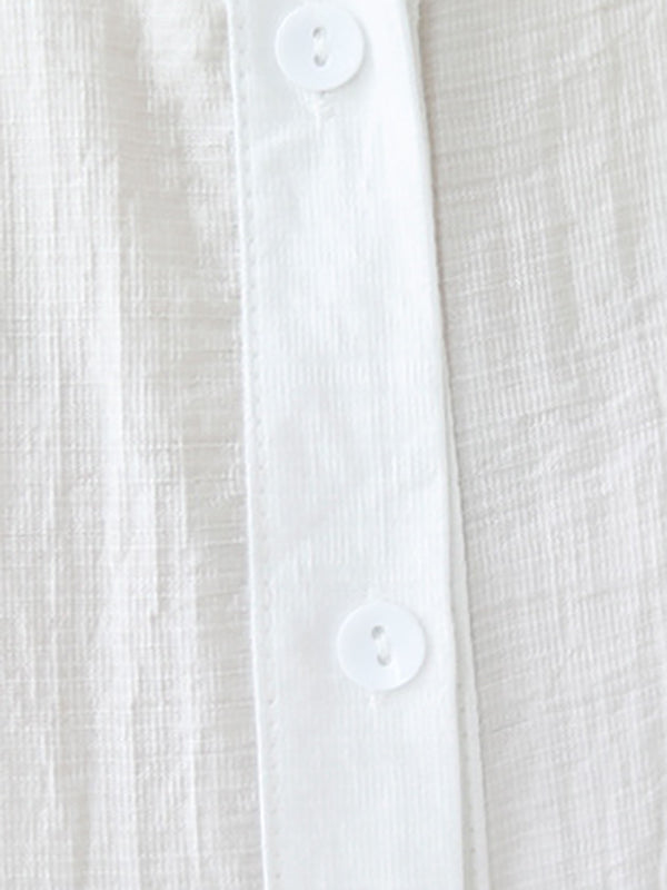 flowersverse Pleated Solid Color Split-Joint Half Sleeves Loose Lapel Blouses&Shirts Tops