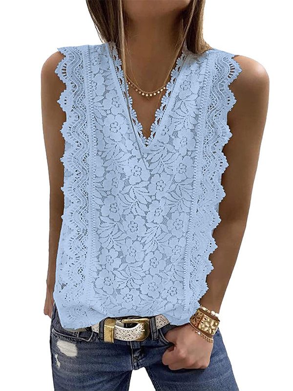 flowersverse Original Lace Embroidered Solid Color Falbala Vest Top
