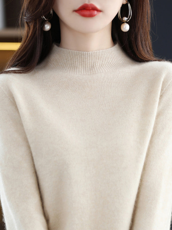 flowersverse Casual Long Sleeves Solid Color Half Turtleneck Sweater Tops