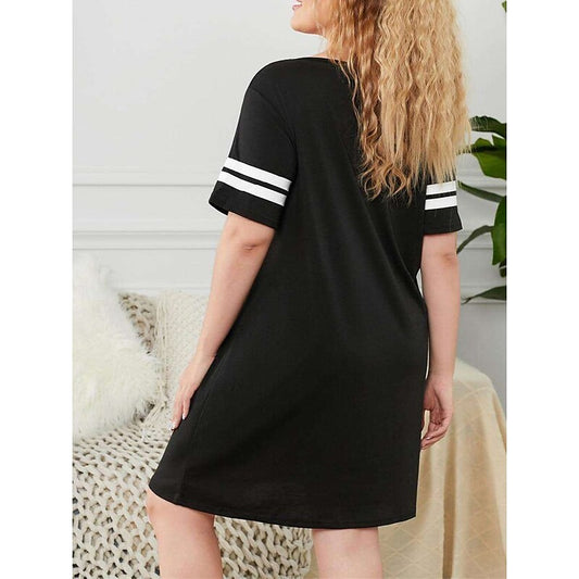flowersverse Women's Plus Size Casual Dress T Shirt Dress Tee Dress Shift Dress Letter Midi Dress Short Sleeve Print Crew Neck Fashion Outdoor Black Spring Summer L XL XXL 3XL 4XL