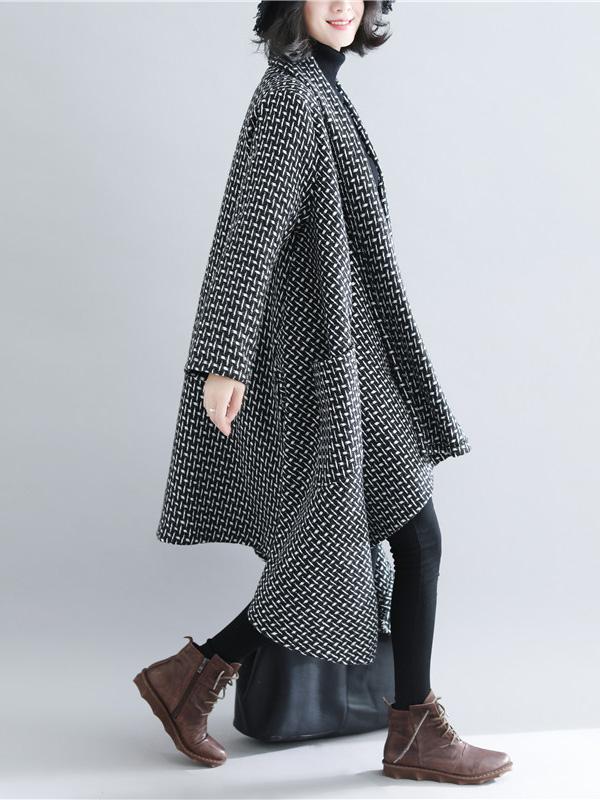 flowersverse Casual Plaid Knitted Outwear